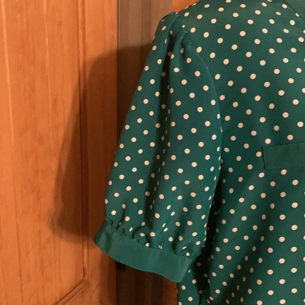 Vintage Andrea Gale green & white polka dot skirt set
